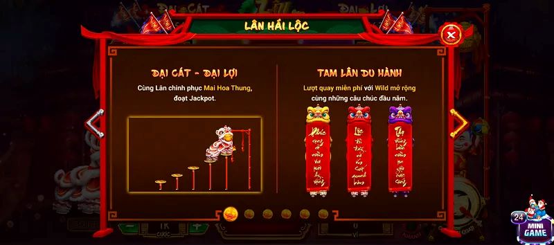 Nổ Hũ Lân Hái Lộc tại 1XBIT – Bùng nổ may mắn, trúng lớn đầu xuân 3 Tính năng Tam Lân Du Hành nhận ngay 6 lượt quay miễn phí